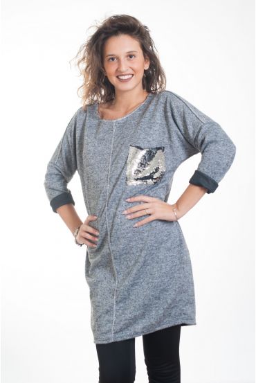 PULL TUNIQUE PAILLETTES 4306 GRIS