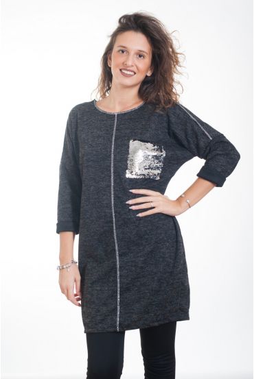 PULL TUNIQUE PAILLETTES 4306 NOIR