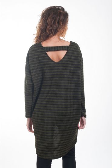 PULL TUNIQUE DOS OUVERT 4401 VERT MILITAIRE