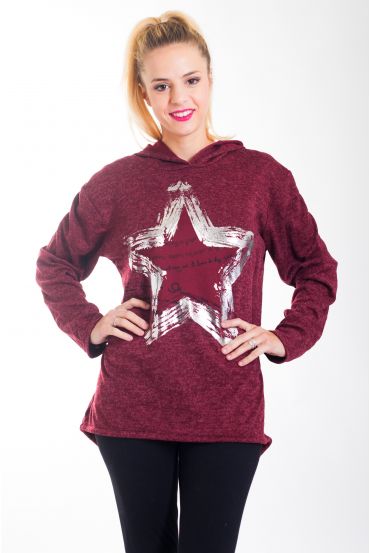 SWEAT ETOILE A CAPUCHE 4309 BORDEAUX