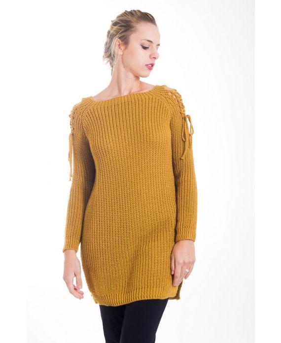 PULL EPAULES A LACETS 4359 MOUTARDE