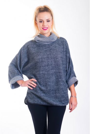 PULL POCHES COL BOULE 4301 NOIR