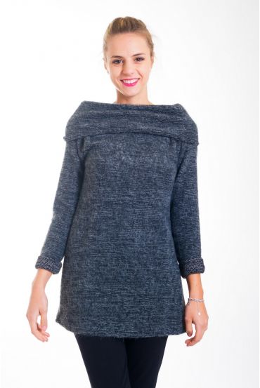 PULLOVER-KLEID MIT ABFALLENDEM KRAGEN 4305 SCHWARZ