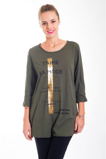 T-SHIRT "T'AIME LA MODE" 4422 VERT MILITAIRE