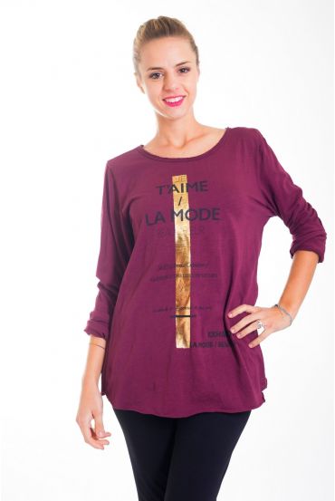 T-SHIRT mit dem spruch "Dich MAG MODE" 4422 BORDEAUX