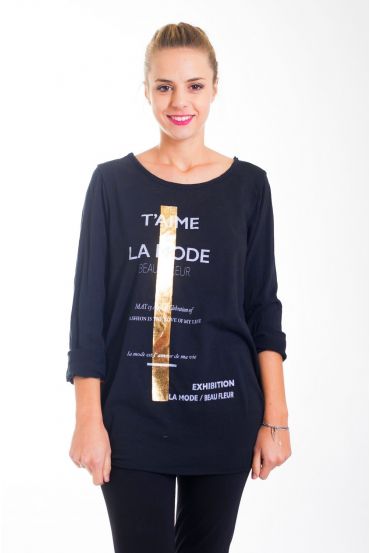 T-SHIRT mit dem spruch "Dich MAG MODE" 4422 SCHWARZ