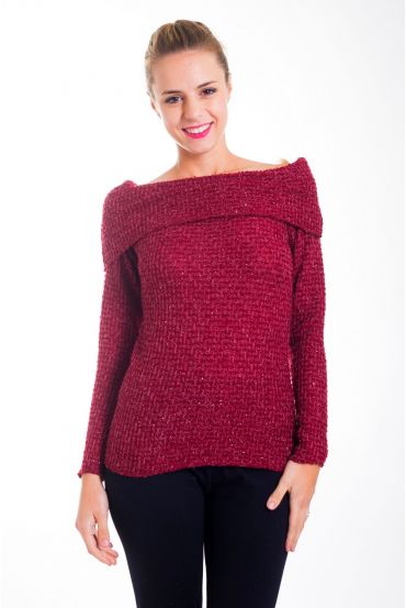 MAGLIA CON SCOLLO A CADERE 4417 BORDEAUX