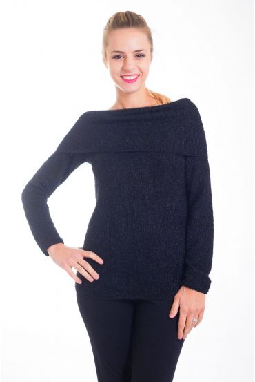 MAGLIA CON SCOLLO A CADERE 4417 NERO