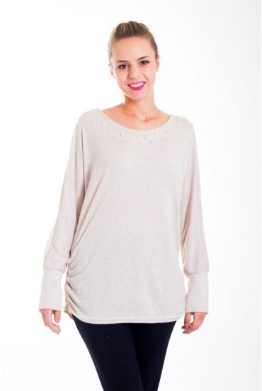 PULL PERLES DOS NŒUD 4415 BEIGE