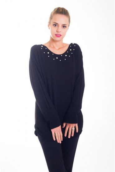 PULL PERLES DOS NŒUD 4415 NOIR