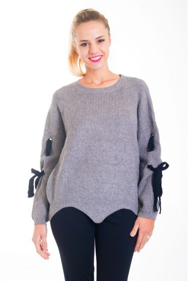 PULL MANCHES A LACETS 4407 GRIS