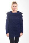 PULL EFFET BRILLANT COL A LACETS 4433 BLEU MARINE