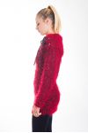 PULL EFFET BRILLANT COL A LACETS 4433 ROUGE