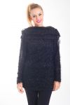 PULLOVER MIT GLANZ-EFFEKT RUNDHALSAUSSCHNITT SPITZEN-UP 4433 SCHWARZ