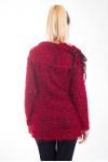 PULL EFFET BRILLANT COL A LACETS 4433 ROUGE