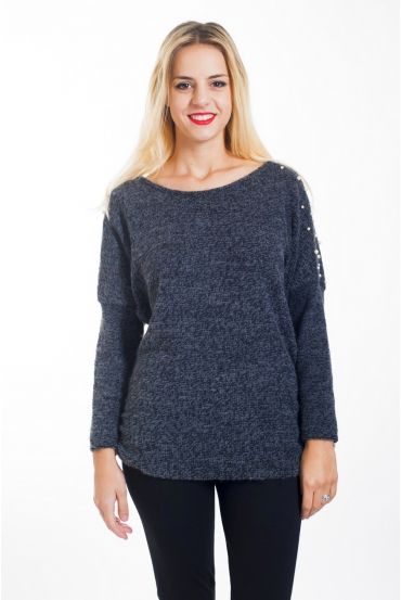 PULL PERLES DOS OUVERT 4441 NOIR