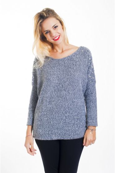 PULL PERLES DOS OUVERT 4441 GRIS