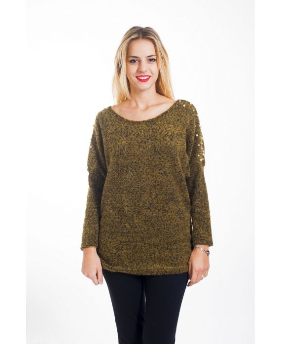 PULL PERLES DOS OUVERT 4441 MOUTARDE