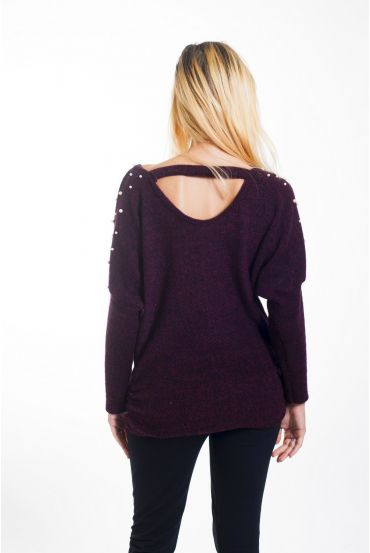 PULL PERLES DOS OUVERT 4441 BORDEAUX