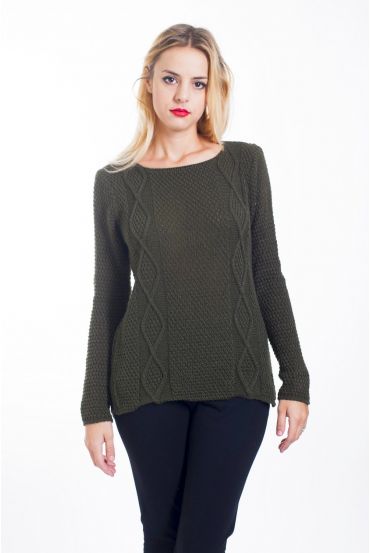 EEN TRUI VAN EEN KABEL-KNIT 4442 MILITAIRE GROEN