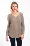 PULLOVER IN MAGLIA CON SCOLLO A V 4452 BEIGE