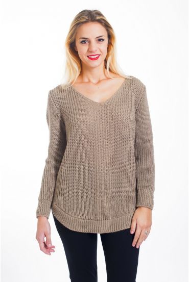 JERSEY DE PUNTO DE CUELLO EN V 4452 BEIGE