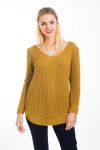 PULLOVER IN MAGLIA CON SCOLLO A V 4452 SENAPE