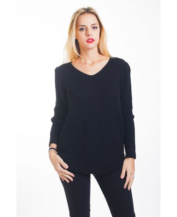 PULLOVER IN MAGLIA CON SCOLLO A V 4452 NERO