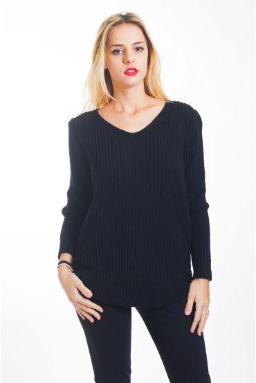 PULLOVER MAILLE COL V 4452 NOIR