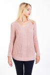 PULLOVER IN MAGLIA CON SCOLLO A V 4452 ROSA