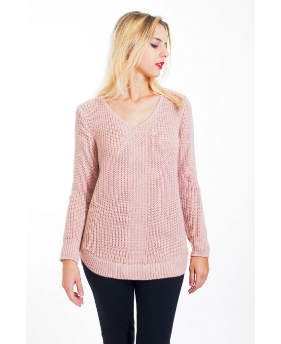 PULLOVER IN MAGLIA CON SCOLLO A V 4452 ROSA