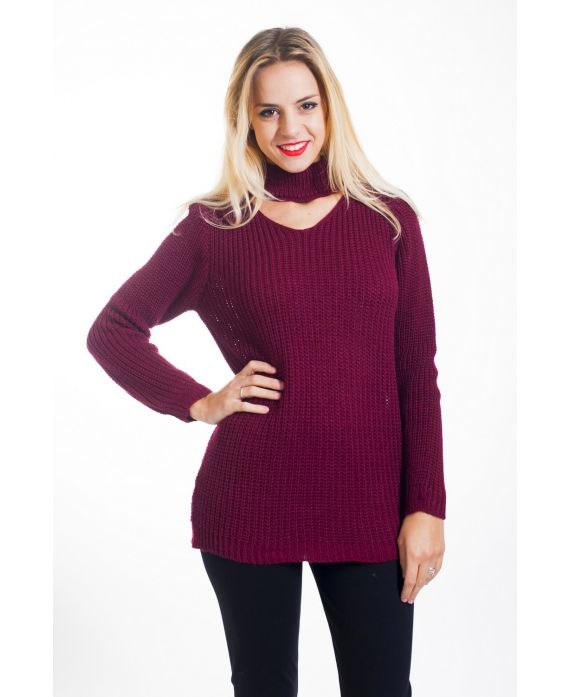 PULLOVER COL OUVERT 4453 BORDEAUX