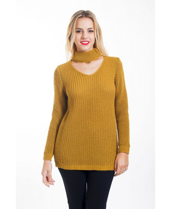 PULLOVER, COLLO APERTO 4453 SENAPE