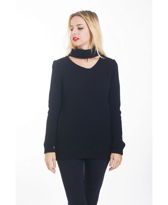 PULLOVER COL OUVERT 4453 NOIR