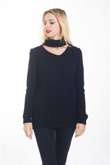 PULLOVER, COLLO APERTO 4453 NERO