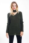 PULLOVER, COLLO APERTO 4453 VERDE MILITARE