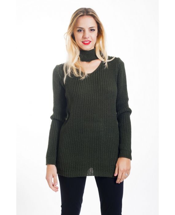 PULLOVER COL OUVERT 4453 VERT MILITAIRE