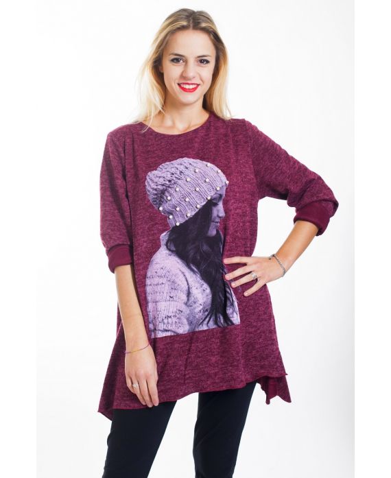 SWEATER WOMEN BEADS 4454 BORDEAUX