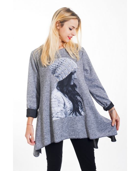 PULL FRAU PERLEN 4454 GRAU