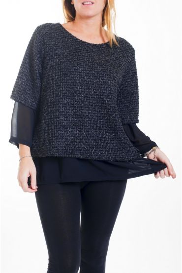 GRANDE TAILLE PULL TUNIQUE EFFET 2 EN 1 4455 NOIR