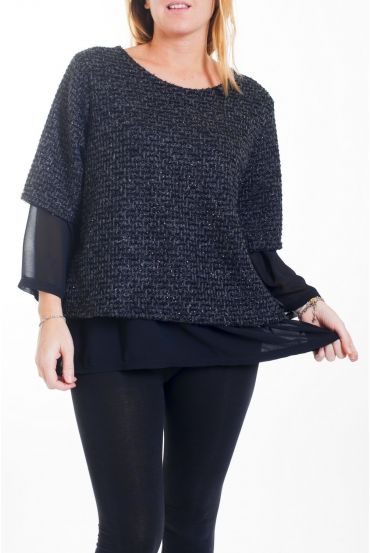 LARGE SIZE SWEATER TUNIC 2-IN-1 4455 BLACK