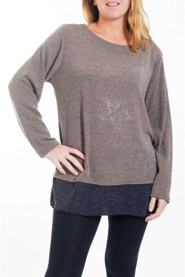 GROßE PULLOVER TUNIKA STERN STRASS 4456 TAUPE