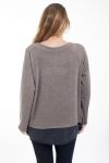 GRANDE TAILLE PULL TUNIQUE ETOILE STRASS 4456 TAUPE