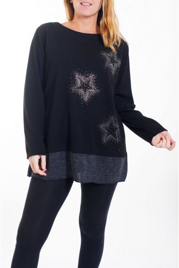 GROßE PULLOVER TUNIKA STERN STRASS 4456 SCHWARZ