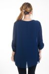 GRANDE TAILLE BLOUSE ENCOLURE FANTAISIE 4457 BLEU MARINE