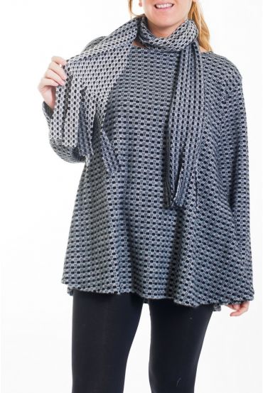 GRANDE TAILLE PULL + ECHARPE 4458 GRIS