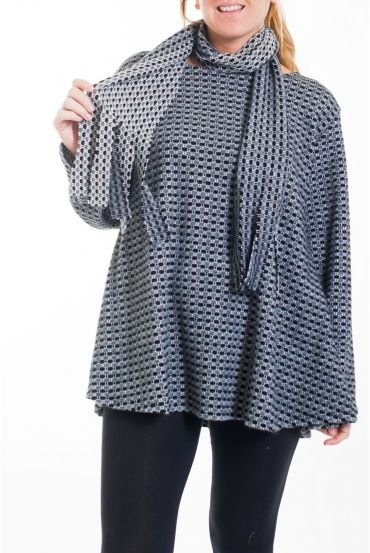 LARGE SIZE SWEATER + SCARF 4458 GREY