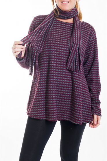 GRANDE TAILLE PULL + ECHARPE 4458 BORDEAUX