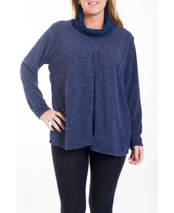 GRANDE TAILLE PULL DRAPE EFFET 2 EN 1 4459 BLEU MARINE