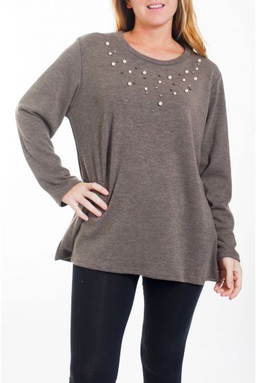 GRANDE TAILLE PULL PERLES 4460 TAUPE